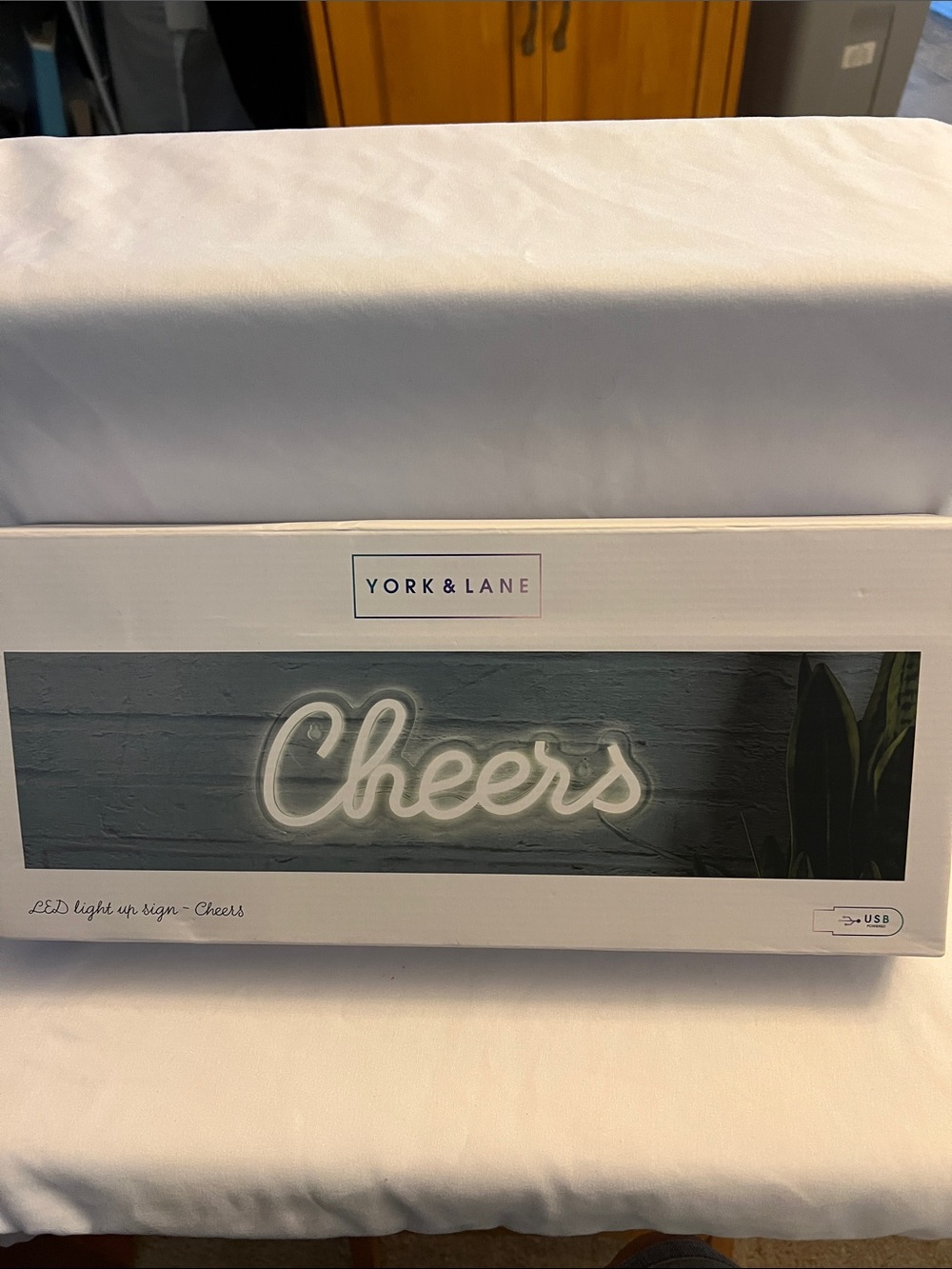 White "Cheers" LED Light-Up Sign - Decorative Wall Accent